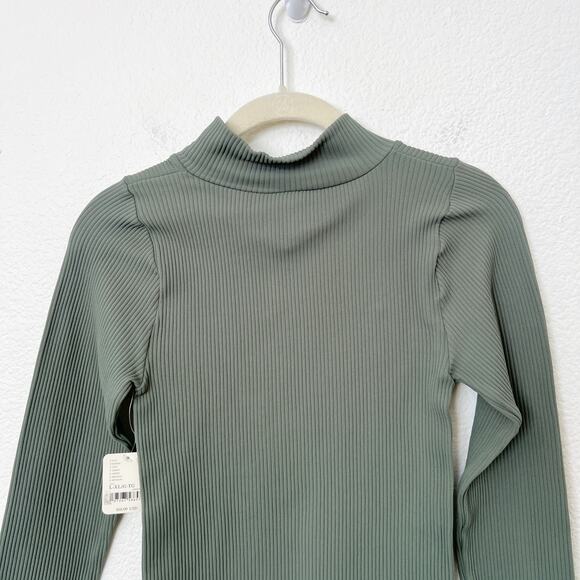 [Free People] Army Green XYZ Bodysuit Long Sleeve Ribbed Turtleneck NWT Sz L/XL - Picture 8 of 12